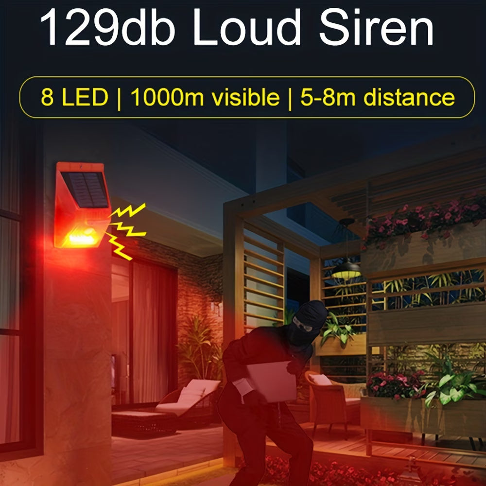 Solar Alarm Strobe Light with Motion Sensor Outdoor Alarm 129dB Sound Security Siren Protected