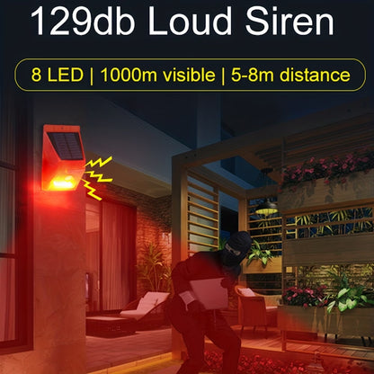 Solar Alarm Strobe Light with Motion Sensor Outdoor Alarm 129dB Sound Security Siren Protected