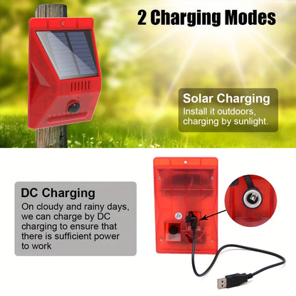 Solar Alarm Strobe Light with Motion Sensor Outdoor Alarm 129dB Sound Security Siren Protected